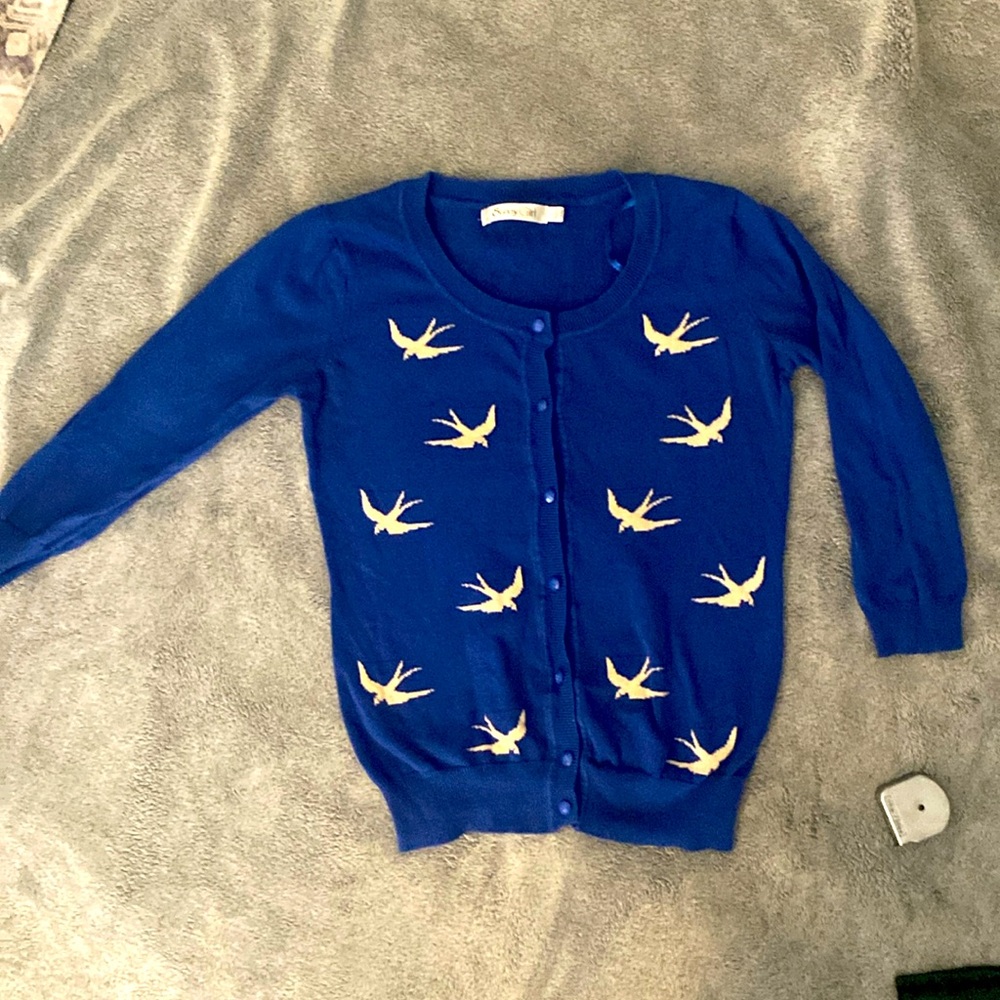 Royal blue cotton bird cardigan